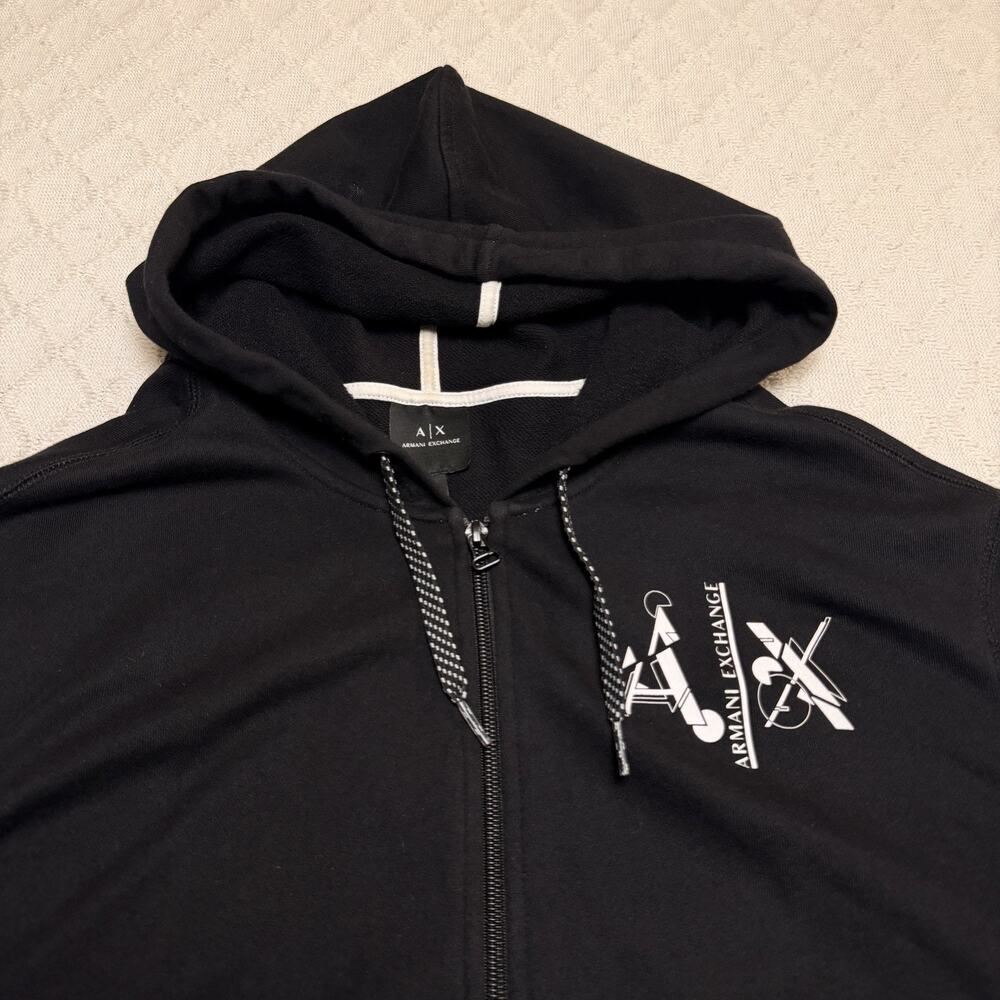 Armani Exchange Hoodie Mens XL Black Spell Out Full Zip Hooded Warm Up - Picture 2 of 6